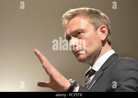 Christian Lindener, Frontmann der FDP, Freiburg, 21. Januar 2016. Stockfoto
