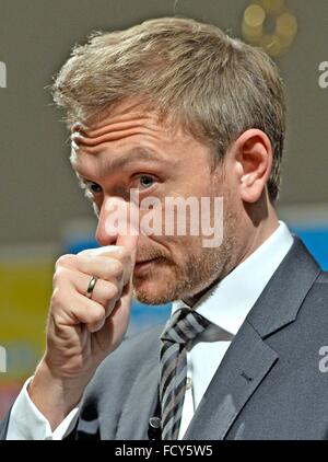 Christian Lindener, Frontmann der FDP, Freiburg, 21. Januar 2016. Stockfoto