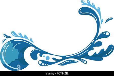 eine stilisierte Cartoon Ozeanwelle mit Tropfen und Spritzer Stock Vektor