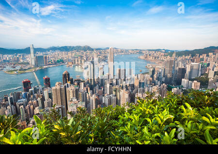 Hong Kong Stadtbild gesehen von der Lugard Road auf Victoria Peak Stockfoto