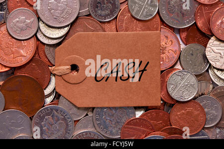 Cash Label auf Britische gemischt Münzen Konzept Stockfoto