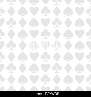 nahtlose Muster der Spielkarte passt auf weiß. Vektor-Hintergrund-Design. Herz, Pik, Karo und Clubs Symbol. Casino und Stock Vektor