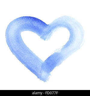 Blaue Aquarell Herz auf dem weißen Hintergrund isoliert Stockfoto