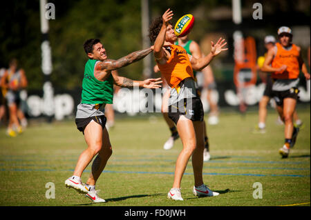 Männer der Australian Football League Richmond Tigers in einer Sommer-Praxis Stockfoto