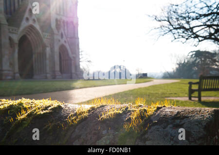 Blick über die Mauer in den Park und die Kathedrale Stockfoto