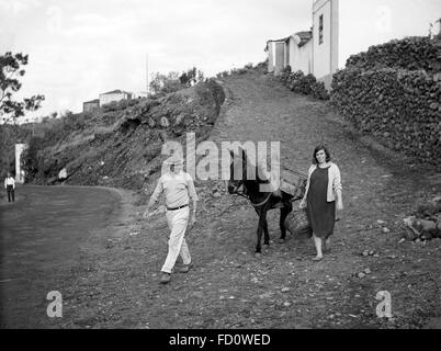 Mann und Frau mit Esel Teneriffa Spanien der 1950er Jahre Stockfoto