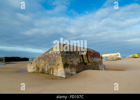 Der Atlantikwall, Lege Cap Ferret, Bucht von Arcachon, Gironde, Frankreich Stockfoto
