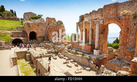 Das griechische Theater in Taormina, Sizilien, Italien Stockfoto