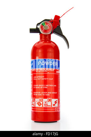 Feuerlöscher, die isoliert auf weißem Hintergrund Stockfoto