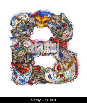 Buchstabe B gemacht Karnevalsmaske und Feder Stockfoto