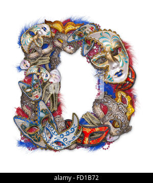 Buchstabe D gemacht Karnevalsmaske und Feder Stockfoto