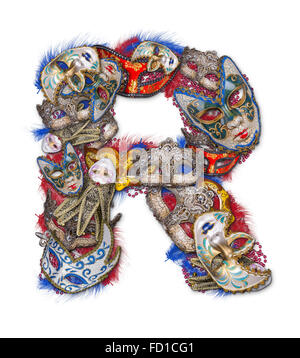 Buchstabe R gemacht Karnevalsmaske und Feder Stockfoto