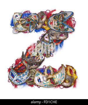 Buchstabe Z gemacht Karnevalsmaske und Feder Stockfoto