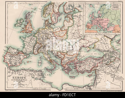 Heiliges Römisches Reich: Europa. Otto der große 962. Ausbreitung des Christentums, 1902 Karte Stockfoto