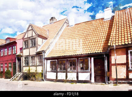 Bild von traditionellen Altbauten in Helsingor Straße, Dänemark. Stockfoto