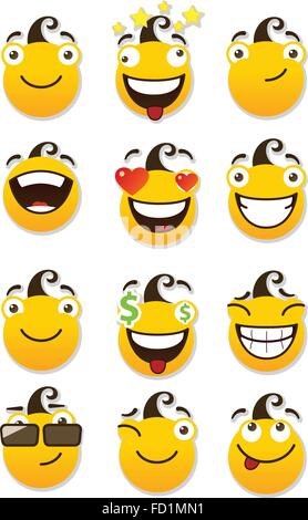 Satz von Smileys. Lustig und lachende Smileys. Vektor-Illustration isoliert auf einem weißen Hintergrund. Stock Vektor