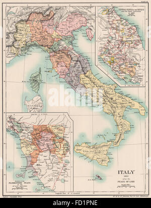 Italien 1454: Post Frieden Lodi. Kirchenstaat 1430. Florentiner Stand 14-15C 1902 Karte Stockfoto