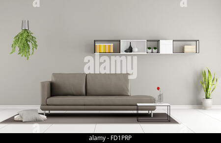 Modernes Zimmer mit modernen Couch und minimalistische Sideboard auf Wand - 3D Rendering Stockfoto