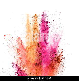 Farbpulver Explosion isoliert auf weißem Hintergrund Stockfoto
