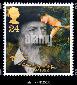 Briefmarke. Great Britain. Königin Elizabeth II. 1992 Tod Hundertjahrfeier von Alfred, Lord Tennyson (Dichter). <4>. Stockfoto