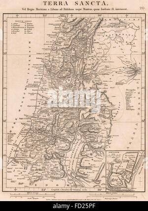 ALTEN Palästina: Terra Sancta. Judäa-Samaria. 12 Stämme Israels, 1828-Karte Stockfoto