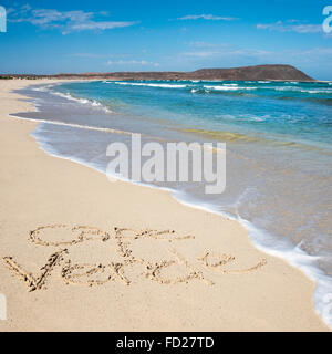 Blick von Kap Verde, geschrieben in den Sand am Kite Beach Platz. Stockfoto