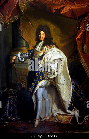 König Roi Louis XIV 1710-74 in Krönung Roben 1701 Rigaud Hyacinthe 1659-1743-Frankreich-Französisch Stockfoto