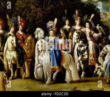 Soll schmücken Sie das Amt der Königin Anna von Österreich, Richelieu Schloss Deruet 1588-1660 Frankreich Französisch (The Air (oder "Herbst"). Dies ist das erste Bild in der Serie, von Richelieu erworben, die anderen drei kam später abgeschlossen. Es repräsentiert die Herzogin von Lothringen, begleitet von Hofdamen bei einem Jagd-Falken. Es ist die einzige, die nicht zur Ehre der königlichen Familie geweiht ist. ) Stockfoto