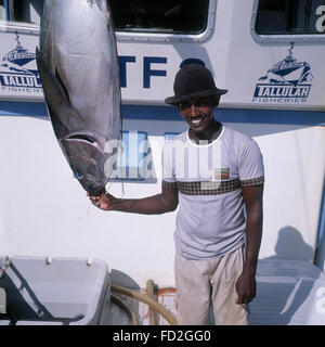 Yellow Fin Tuna Fischer im Indischen Ozean vor der Küste Beruwala, Sri Lanka. Zurück zur Arbeit nur wenige Wochen nach dem Tsunami. Stockfoto