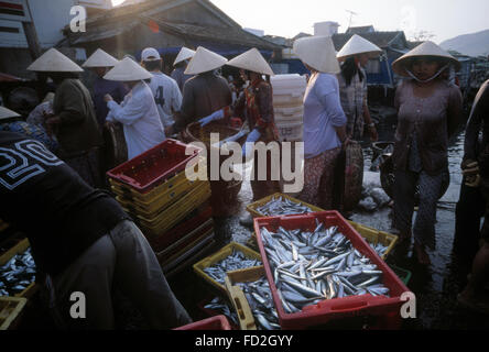 Fischmarkt Thi Xa Bac Lieu, Vietnam. Stockfoto