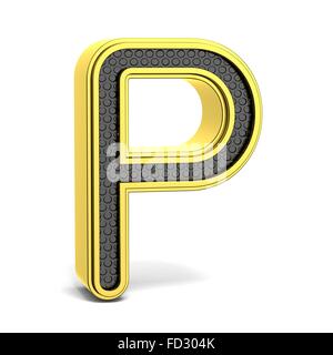 Goldene und schwarze Runde Alphabet. Buchstaben p. 3D render Abbildung isoliert auf weißem Hintergrund mit weichen Schatten Stockfoto