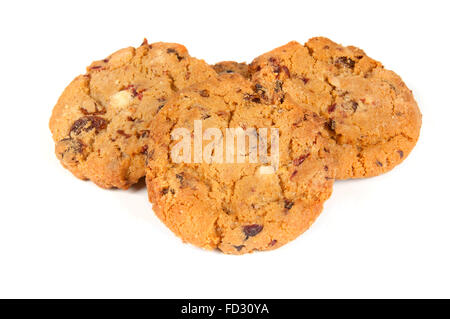 Hafer-Cookies mit weißer Schokolade auf einem weißen Hintergrund Stockfoto