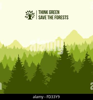 Baum Waldlandschaft mit meinen grünen Text. Eco-freundliche Konzept-Darstellung. EPS10 Vektor. Stock Vektor