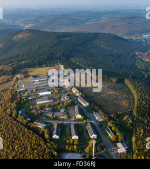 Luftaufnahme, Flüchtlingszentrum im ehemaligen Siegerland-Kaserne in Burbach, Misshandlung von Flüchtlingen von den Sicherheitsdiensten Stockfoto