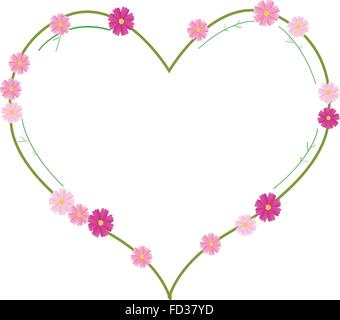 Liebe Konzept, Illustration von rosa Cosmos Blumen oder Cosmos Bipinnatus bildet in Herzform, Isolated on White Background. Stock Vektor
