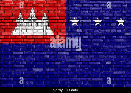 Flagge der Republik Khmer auf Mauer gemalt Stockfoto