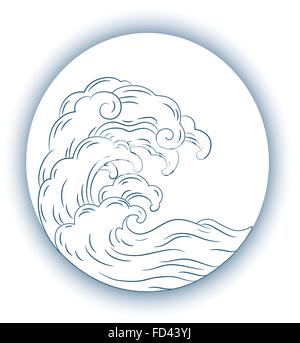 Riesige Retro-Stil Wellen im Meer. Vektor-illustration Stock Vektor