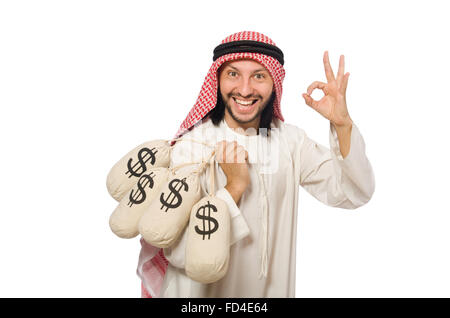 Der arabische Geschäftsmann mit Säcken Geld Stockfoto