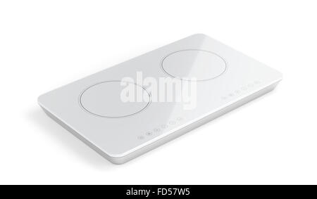 Moderne weiße Keramik-Kochfeld auf weißem Hintergrund Stockfoto
