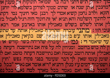 Eine Seite des Talmud. Im jüdischen Museum New York. Stockfoto