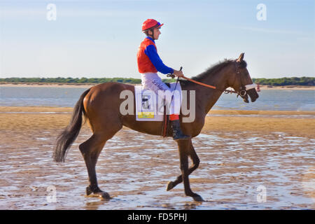 SANLUCAR DE BARRAMEDA, CADIZ, Spanien - 3 AUGUST: Unbekannter Fahrer, Rennen auf der berühmten Rennstrecke von Strand von Sanlucar de Barrame Stockfoto