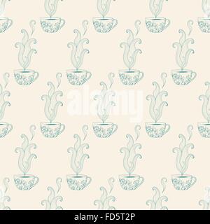Nahtloses Muster mit Hand gezeichnet Teetasse mit Blumenmuster. Vektor-illustration Stock Vektor