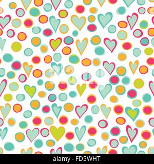 Nahtlose Muster mit Herzen und Kreise. Valentinstag-Design. Vektor-Illustration. Stock Vektor