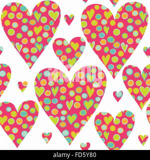 Nahtlose Muster mit Herzen und Kreise. Valentinstag-Design. Vektor-Illustration. Stock Vektor