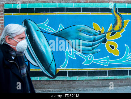 Anti-amerikanische Wandbild Propaganda an der Wand des ehemaligen US-Botschaft, Central District, Teheran, Iran Stockfoto