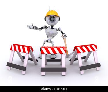3D Rendern der Roboter auf Baustelle Stockfoto