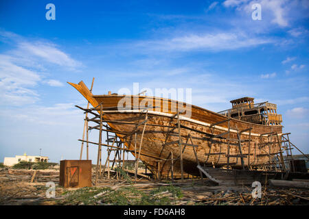 Traditionsschiffe genannt Lenj gebaut, Qeshm Insel, Salakh, Iran Stockfoto