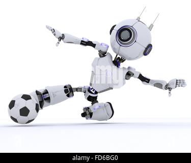 3D Rendern eines Roboters Fußball spielen Stockfoto