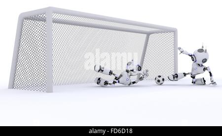 3D Rendern eines Roboters Fußball spielen Stockfoto