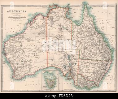 Australien: Zeigt Entdecker-Routen mit Terminen. Eisenbahnen. JOHNSTON, 1906-Karte Stockfoto